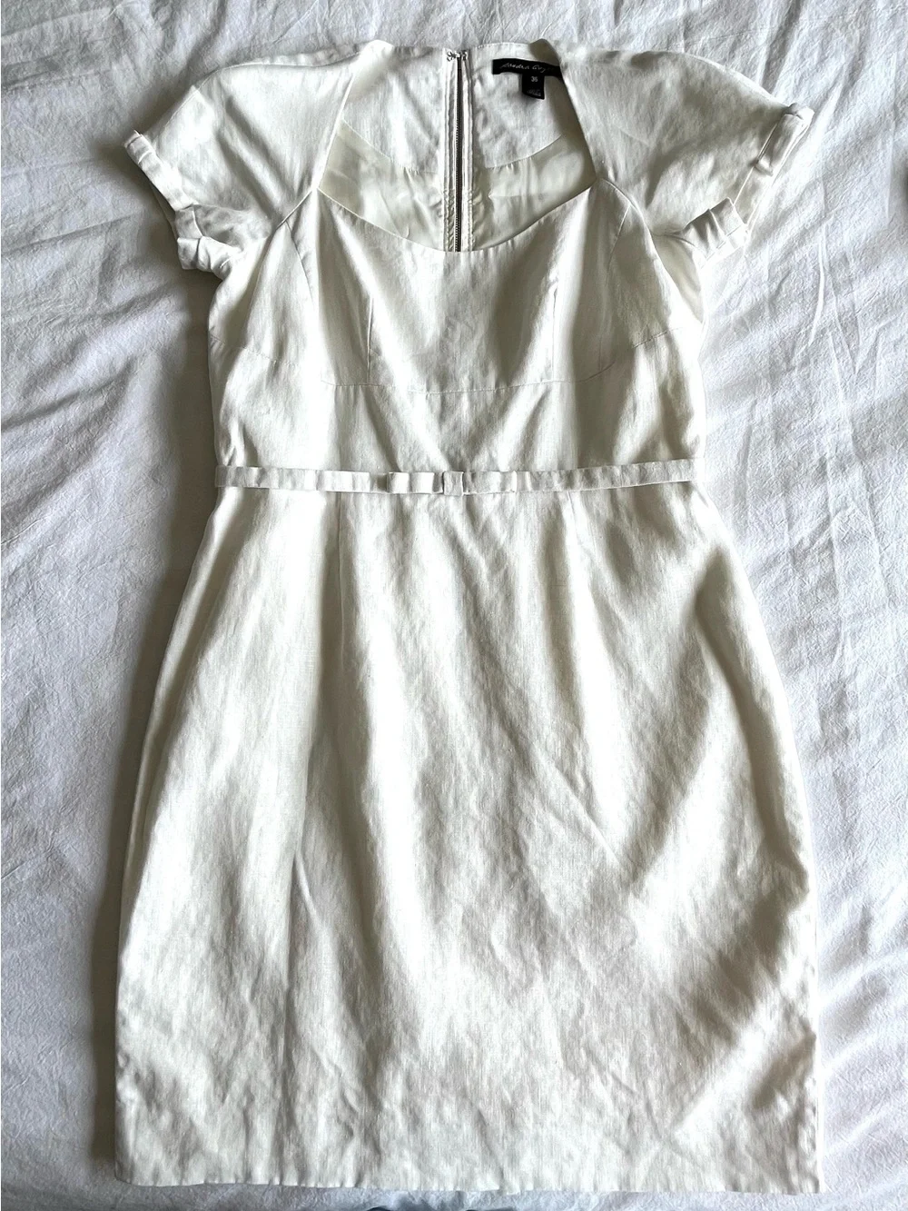 Sandra Angelozzi 100% Linen White Square Neck Dress Fully Lined EU 36 US 6 - Picture 3 of 16
